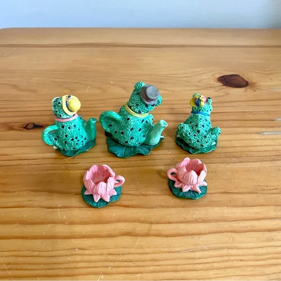 Vintage Miniature Frog Pond Tea Set 9 piece fairy garden doll - Picture 7 of 8